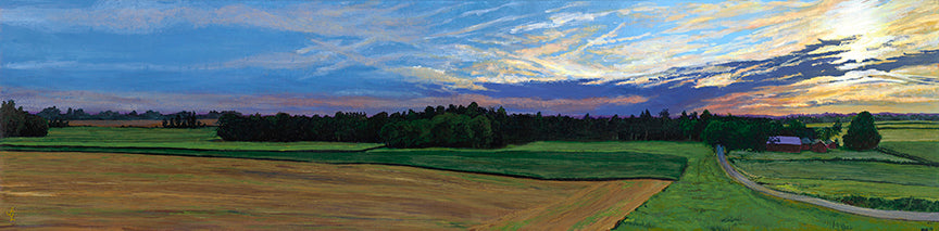 "Sunset Finger Lakes Farm" 37% Size/ Image Size 4.4 x 17.75 inches/ Reproduction on Paper